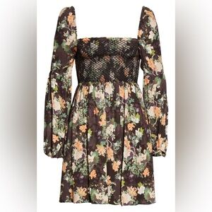🔥🔥🔥Alice+ Olivia Cooper Floral Smocked Bodice Balloon Sleeve Mini Dress